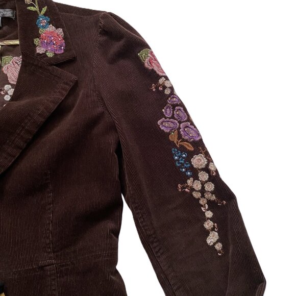 Y2K corduroy floral embroidered dark brown True Meaning blazer jacket - Picture 2 of 16
